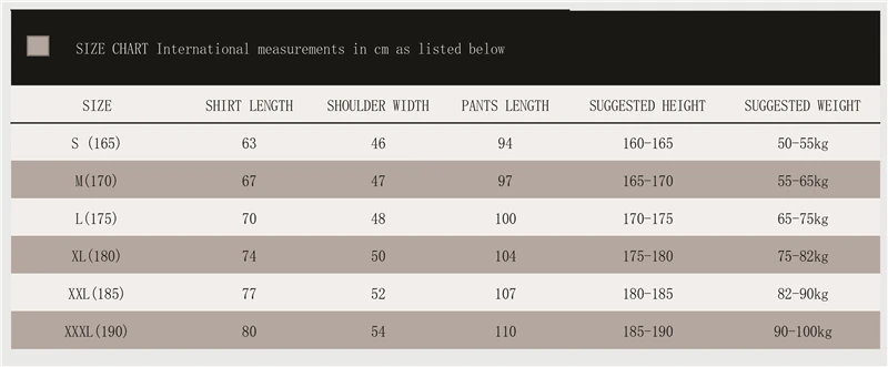 Army Green Size Chart