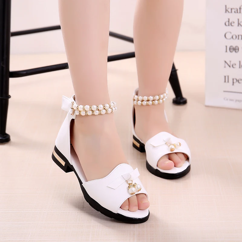 Summer Girls Sandals Children Shoes Rhinestone Princess Dress Shoes Flip Flops With Elastic Band Beach Sandal Size EUR26-36