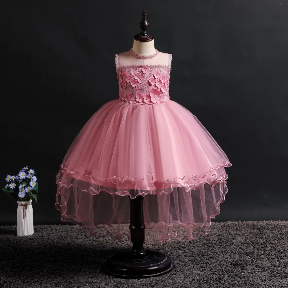 

Flower Embroidered Lace Trailing Tutu Princess Girl Dress Costume Birthday Kids Dress Girls Evening Party Teenagers Dress WG2002