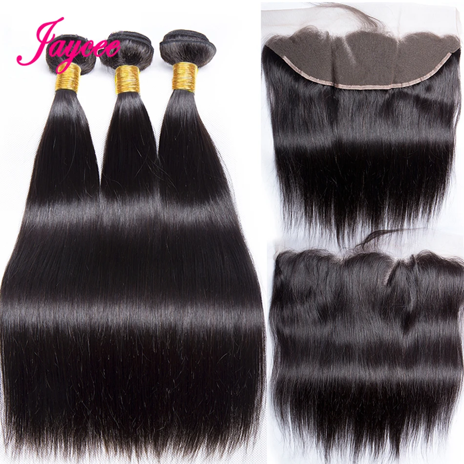 

Malaysian Straight Hair Bundles With Frontal 3 Bundles With Frontal Remy Human Hair Bundles with Frontal Ear to Ear 13*4