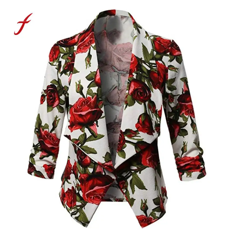

Winter jacket women lomg Sleeve Plus Open Front Short Floral Cardigan Suit Jacket Work Coat open stitch dropshipping