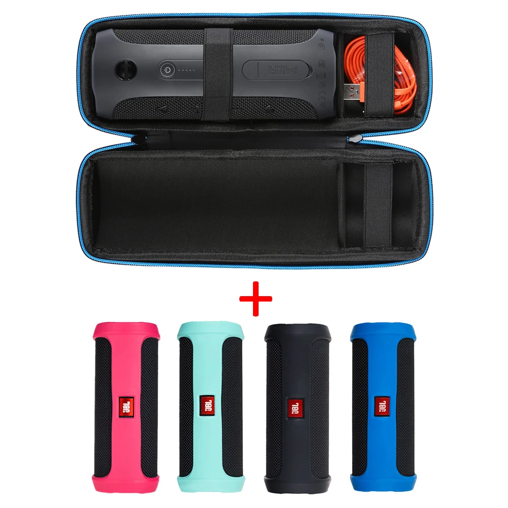 

2 in 1 Hard EVA Carry Zipper Storage Box Bag+ Soft Silicone Case Cover For JBL Flip4 Bluetooth Speaker For JBL Flip 4 Column
