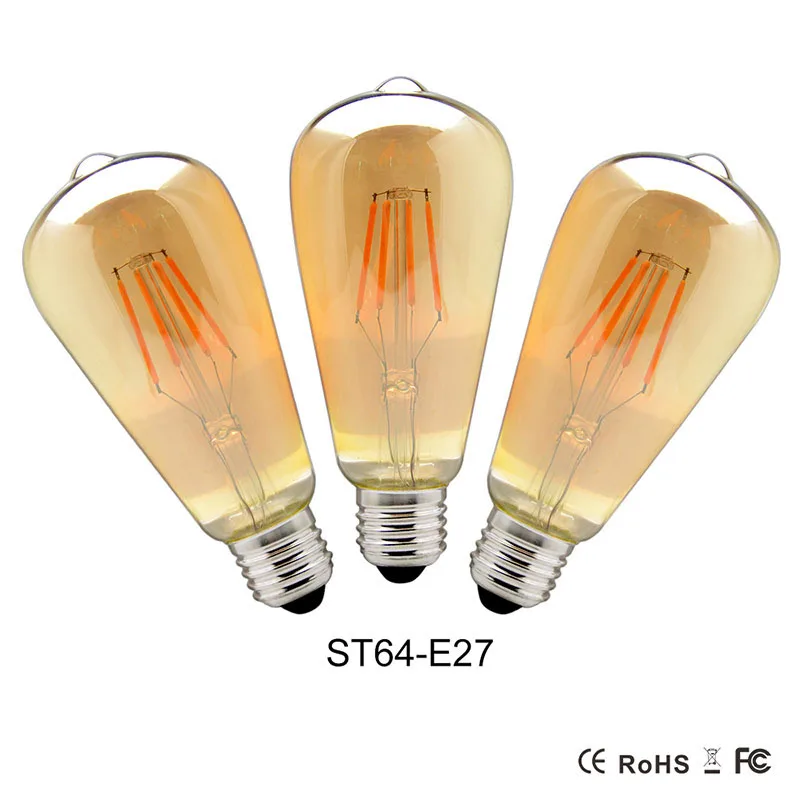Vintage led edison filament bulb golden st64 e27 dimmable light 110v 220v energy saving lamp replace incandescent lampa | Освещение