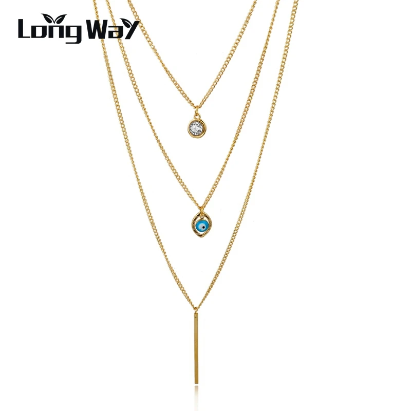 LongWay длинное ожерелье с кристаллами модное Золотое многослойное ожерелье с цепочкой s для женщин аксессуары SNE150823103