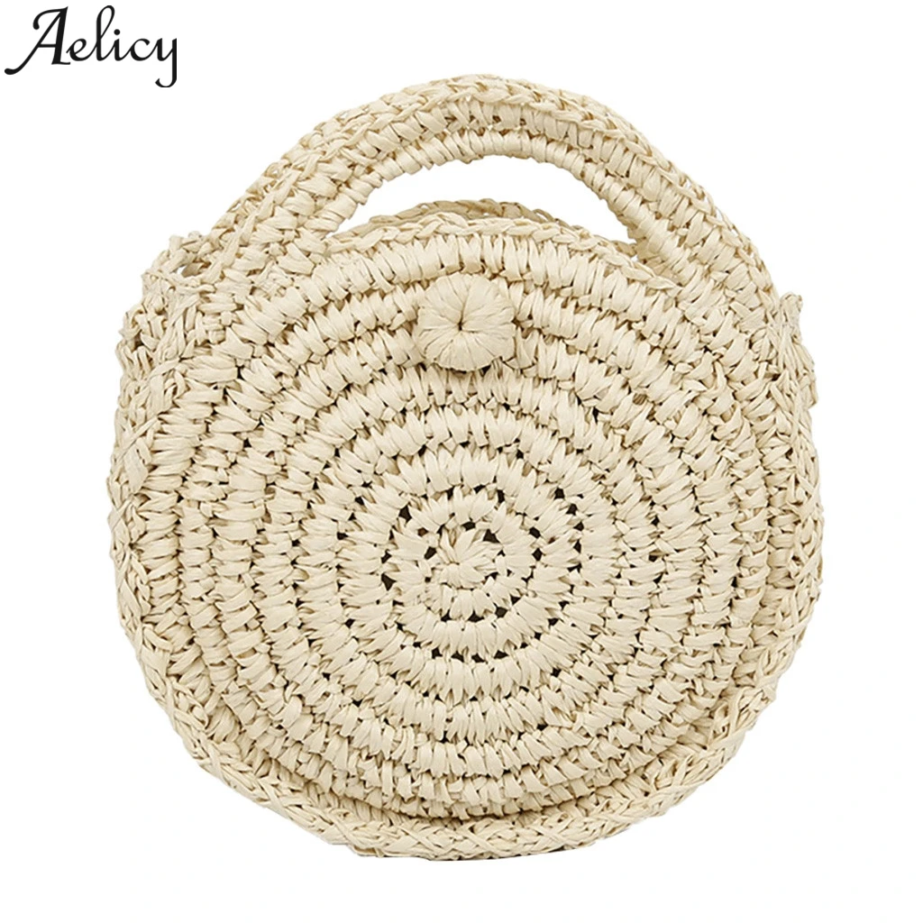 

Aelicy 2019 Women Circular Handwoven Retro Rattan Straw Weave Beach Bag Crossbody Handbag Travel Messenger Bag Shoulder Bags