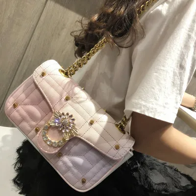 

Gradient Rainbow Color Chain Bags Women 2019 Women's Bags Shoulder Bags Ice Cream-Color Messenger Bag Diamonds sac a main