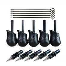 Принадлежности для татуировки 5 шт. черный силиконовый 38 мм эго насадки для тату трубки комплект+ 1 шт. татуировки иглы для татуировки для боди-арта