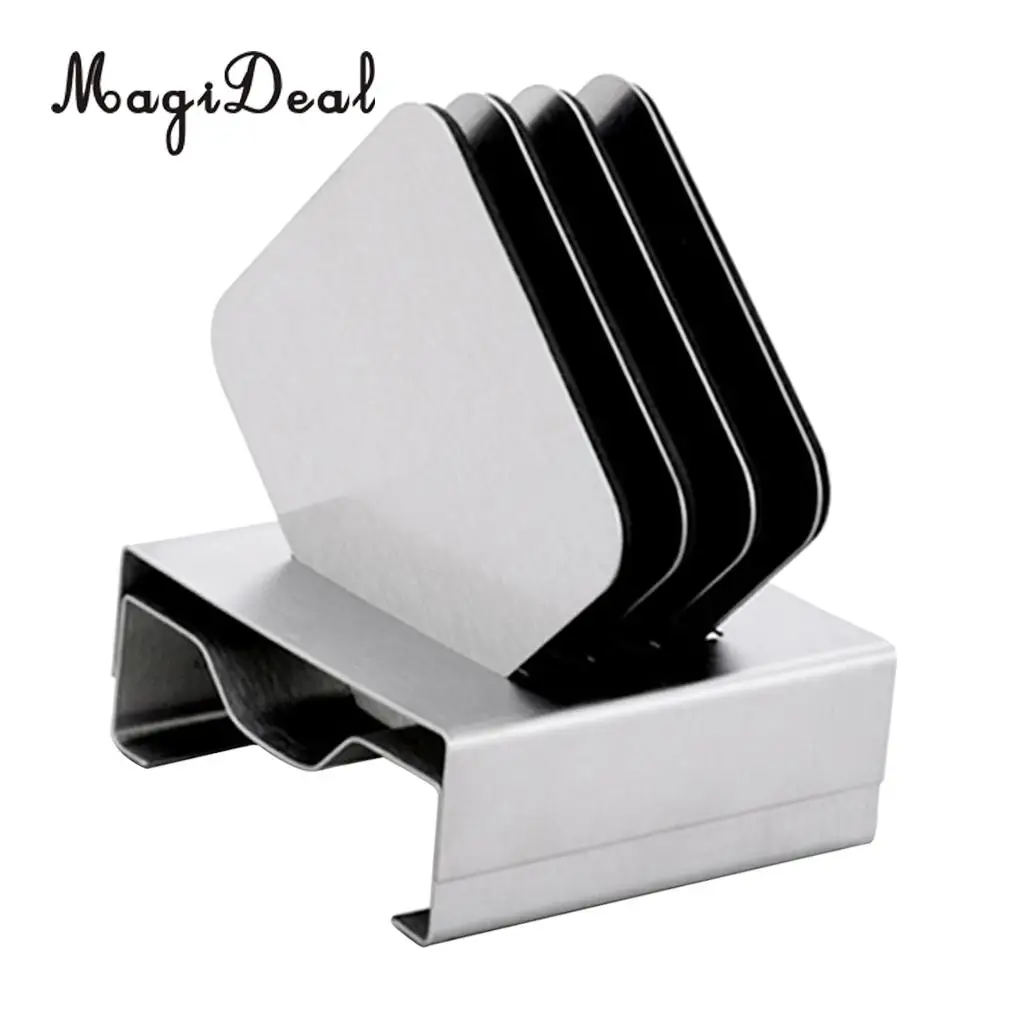 MagiDeal 4pcs/set Car Use Slice Coasters Hot Cold Drinks Cup Mat Stainless Steel - Round & Square,Anti Spills, Scratches, Damage