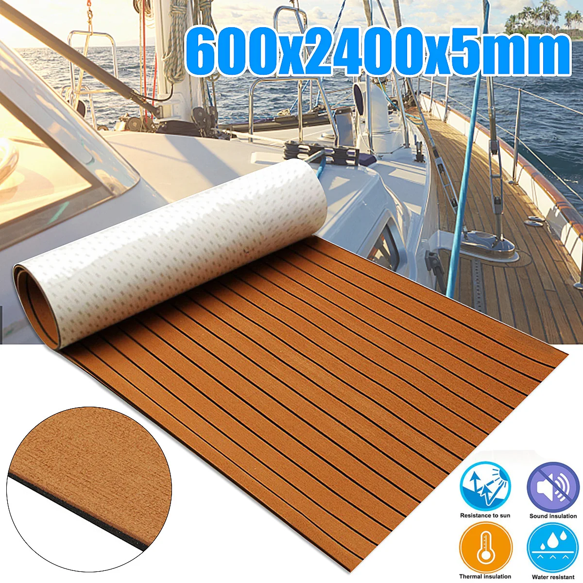 Baratos Autoadhesivo 600x2400x5mm cubierta de espuma de teca EVA espuma suelo marino falso bote cubierta hoja accesorios marino marrón negro