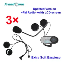 ЖК-экран! 3 комплекта FreedConn Bluetooth мотоциклетный шлем домофон гарнитура с FM радио+ Дополнительные мягкие наушники