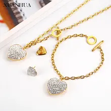 XUANHUA, ювелирные наборы из нержавеющей стали, сердце, ожерелье, серьги, браслет, набор аксессуаров, Женская мода, массовый эффект