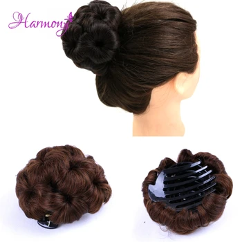 

Harmony Plus Hair Brown color Women's Girls Curly Combs Clip In Hair Bun Flower Chignon Updo Cover Hair Easy To Wear