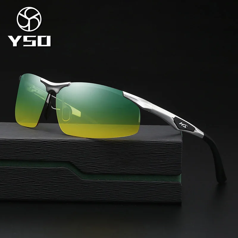 YSO Sunglasses Men Polarized UV400 Aluminium Magnesium Frame HD Night Vision Driving Glasses Semi Rimless Accessory For 3009 | Аксессуары
