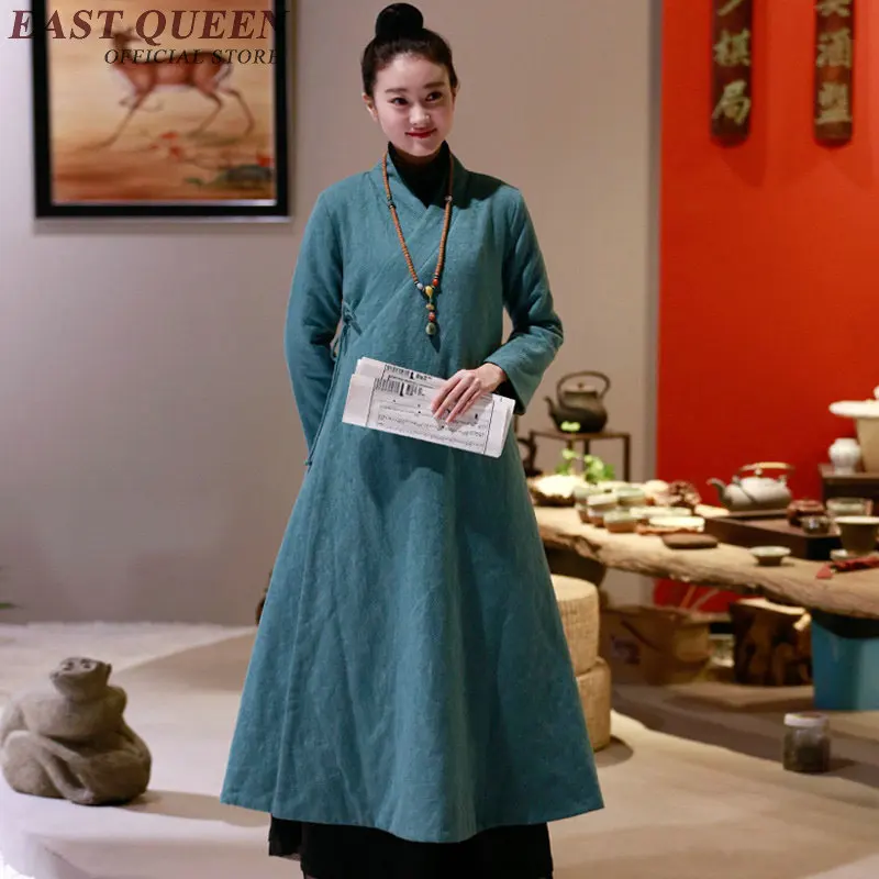 Традиционная китайская одежда женский халат в китайском стиле льняная ткань зимнее платье Свободный чеонгам свободный размер AA2815 YQ - Цвет: 1