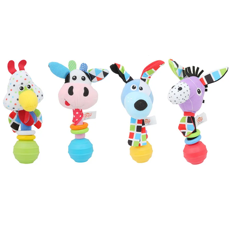 2017 New Baby Stuffed Animal Toys Hand Bells Plush Baby Toy High Quality Newbron Christmas Gifts Animal Style DW979810