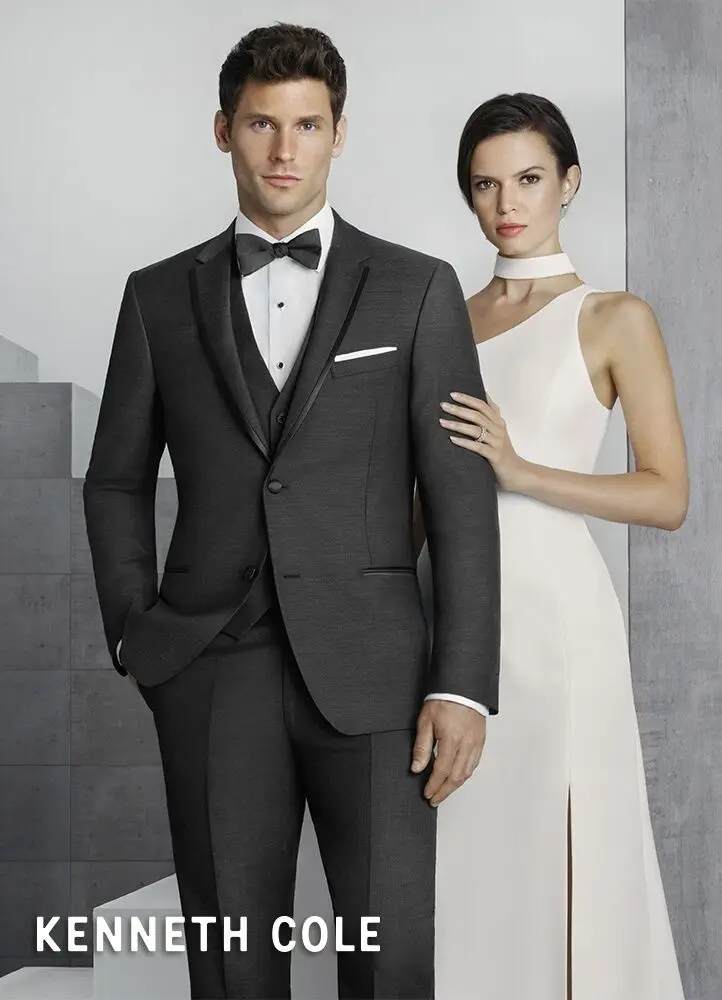 

custom made mens suits groom wear charcoal gray 3 piece wool bleed tuxedo