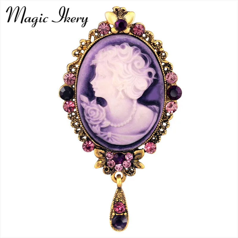Magic Ikery Retro Women Beauty Head Brooch Jewelry Crystal Brooch Alloy