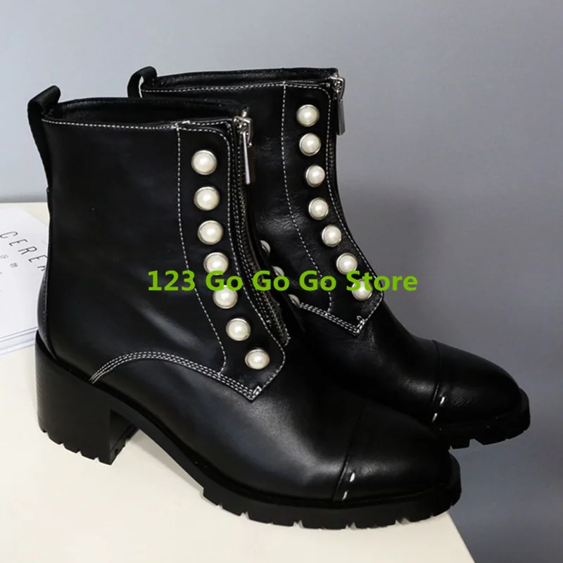 D'hiver En Avant Chaussons Courtes Noir Cuir Bottes Femmes N8nwm0