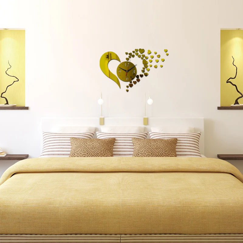 Wall Quartz Clocks Acrylic Material Europe Style Hearts Decoration Watches for Living Room Diy Mirror Sticker