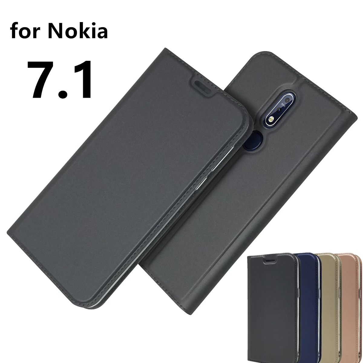 

Ultra-thin Matte Cover Case for Nokia 7.1 5.84-inches Magnetic adsorption Case function Card Holder business Case