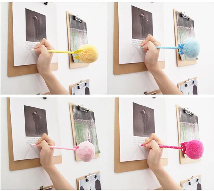 Ручка с разноцветным помпоном 5 шт./лот плюшевая Шариковая ручка для офиса и школы