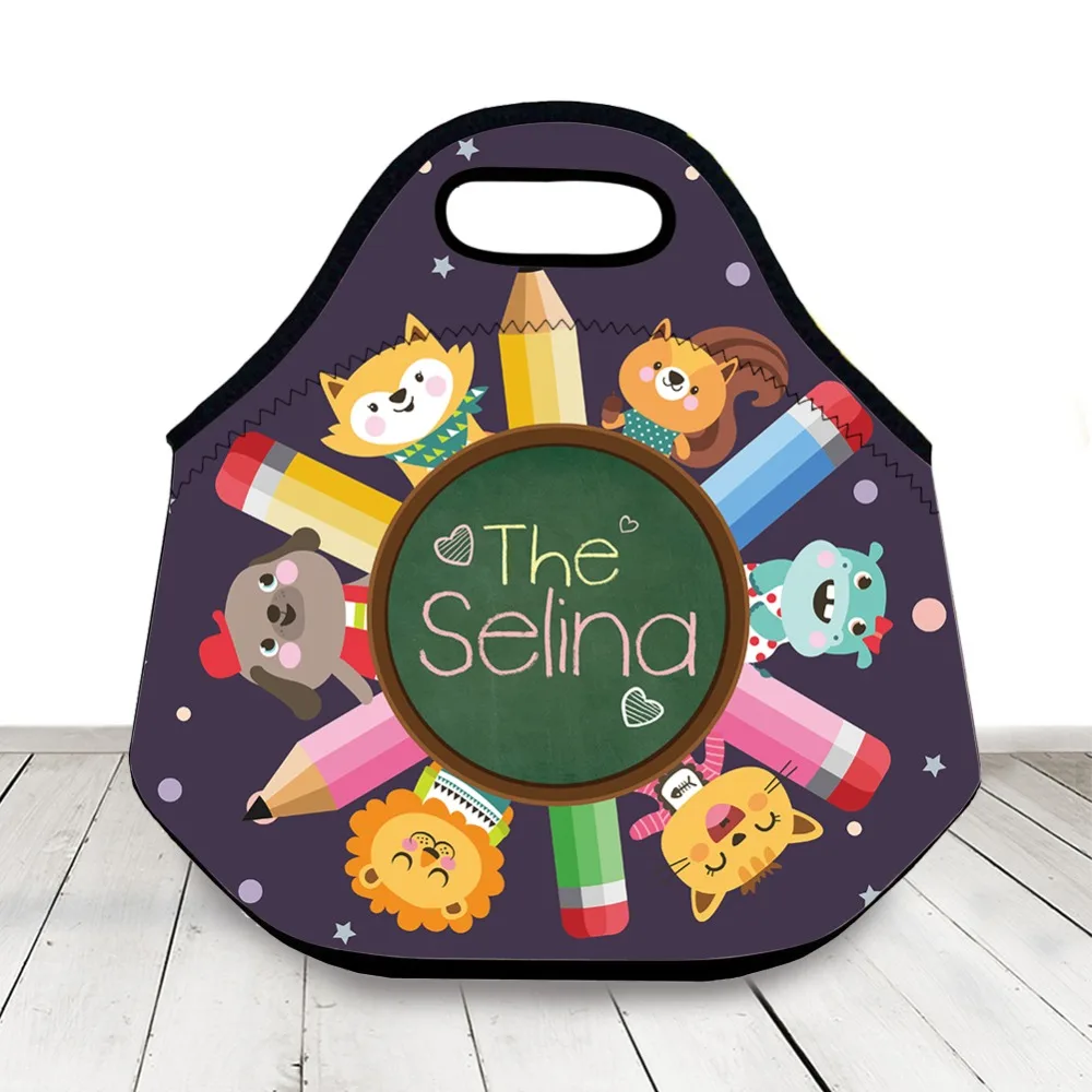 Personalized Name Lunch Bag,Cute Pencil Animal Pattern Custom Insulated