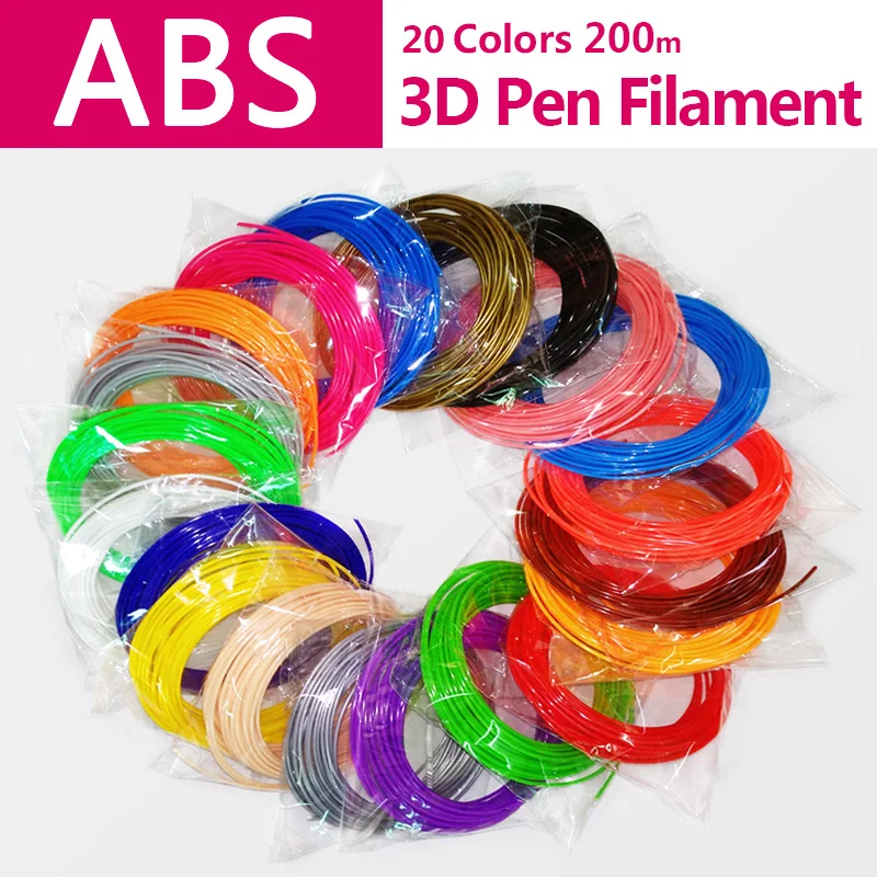 

ABS filament 1.75mm 20 colors (1 color length 10m) 20 colors * 10m total 200m.3d pen printing supplies
