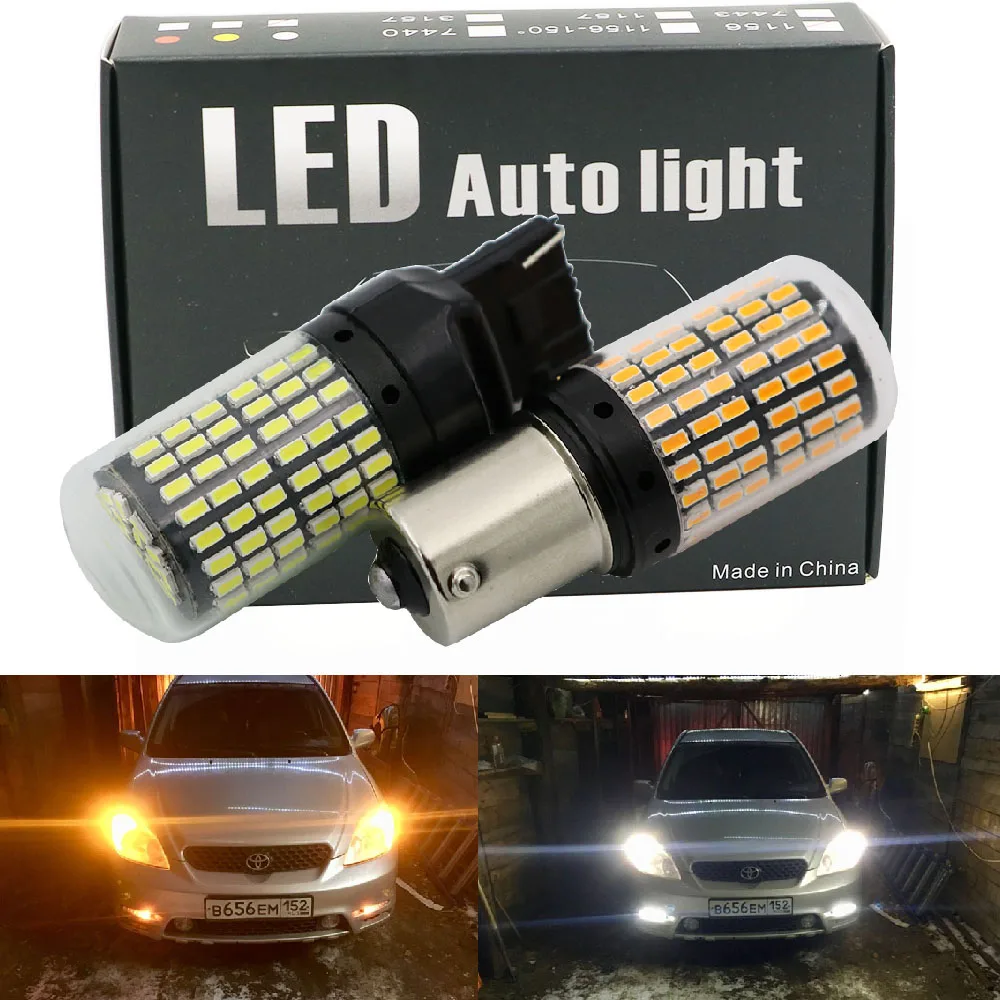 YSY 2X автомобильные T20 7440 W21W светодиодные лампы 3014 144smd LED CanBus 1156 BA15S P21W BAU15S PY21W для