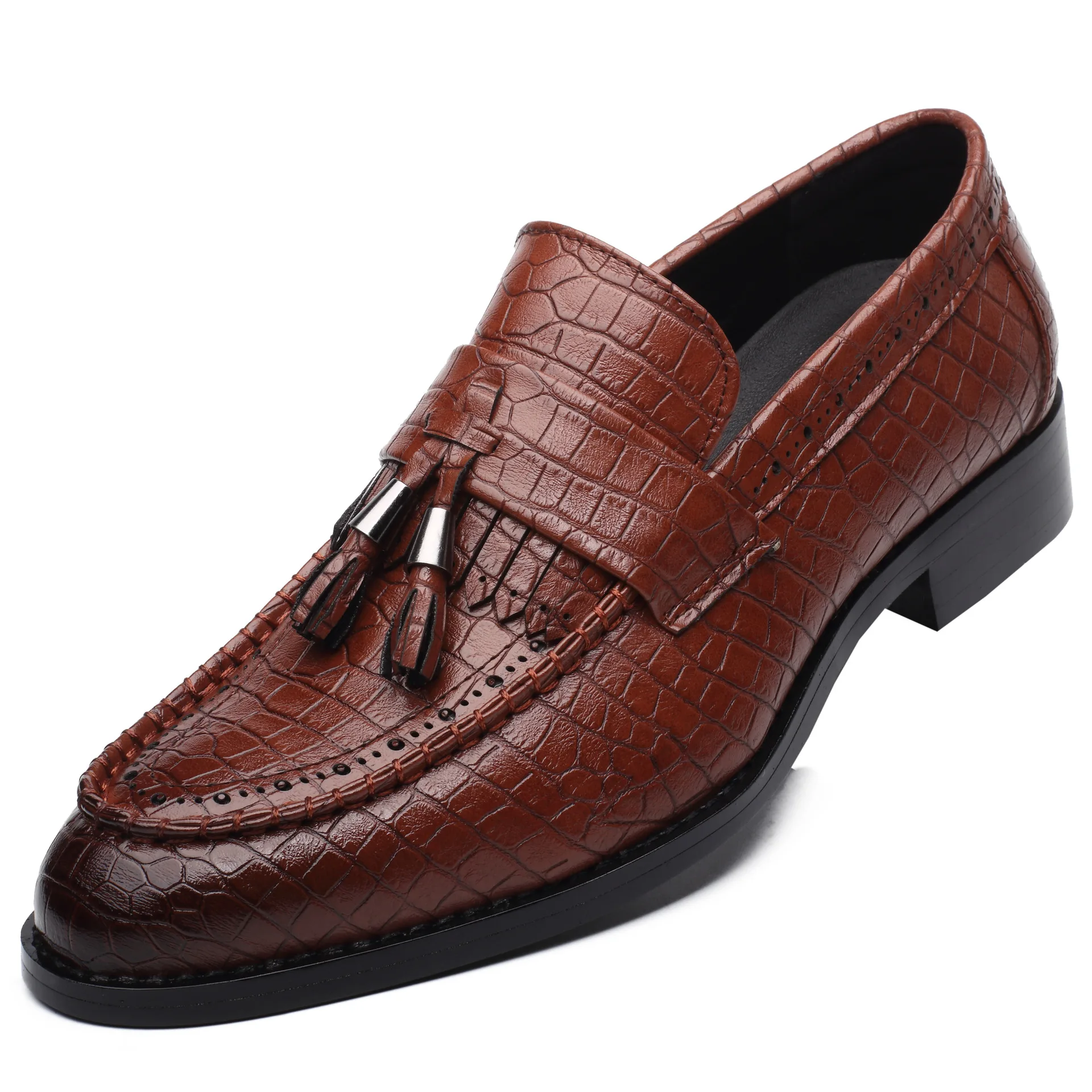 Para marrom Mocassins Dos Deslizar Marca Se vermelho Preto Vestem Borla Sobre Apartamentos Crocodilo Sapatos De Oxford Homens Couro a6wq76d