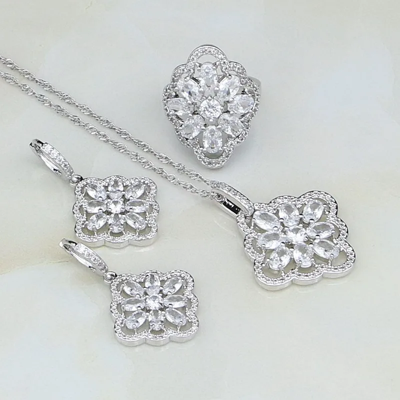 Buy 925 Sterling Silver Jewelry White Crystal Bridal Jewelry Sets For Women