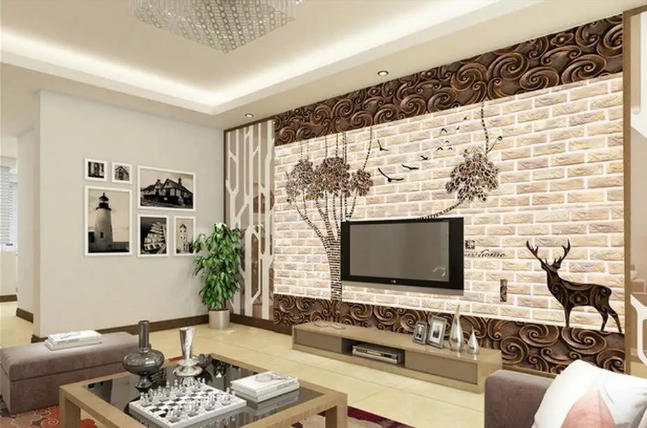 Relief tree bird deer Three-dimensional background wall mural 3d wallpaper Home Decoration | Обустройство дома