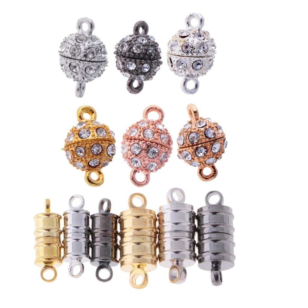 12 Pieces Rhinestone Round Ball Ridged Brass Clasps Hook for