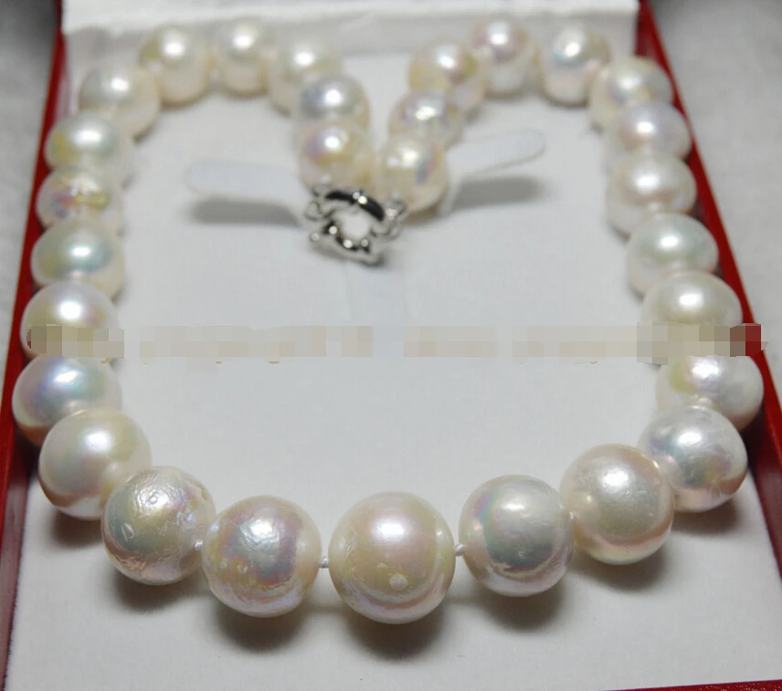 

Free shipping >>>>>HUGE 13-15MM RARE WHITE ROUND SOUTH SEA BAROQUE PEARL NECKLACE