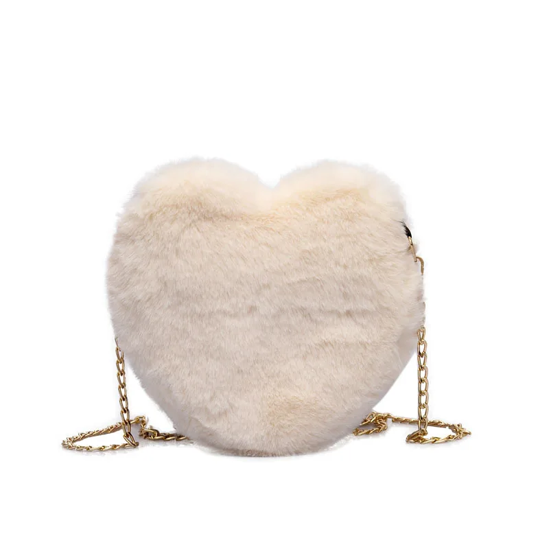

Fashion Plush Heart-shaped messenger bag lovely Chains Fur bag shoulder bag for Teenage girl best gift