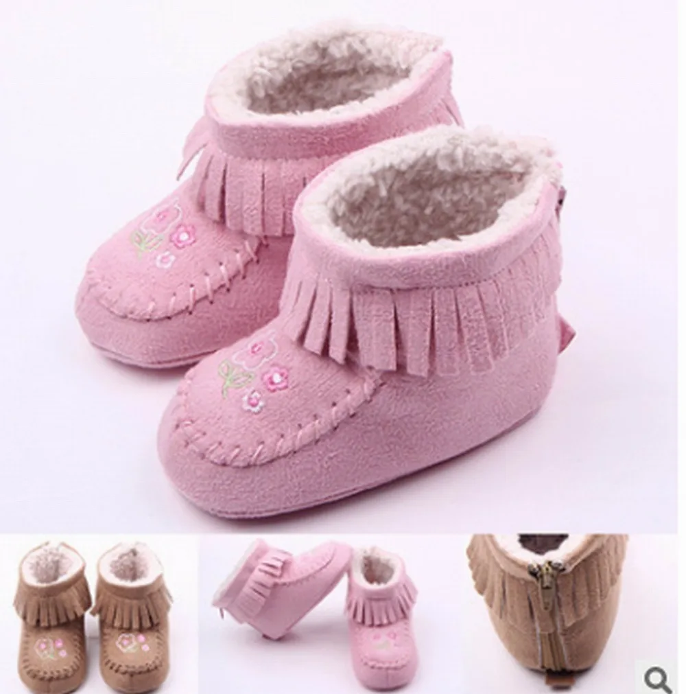 Новая Мода 2 цвета Зимние ботильоны для маленьких девочек Теплые Модные кисточкой детская обувь для новорожденных мягкая подошва обуви CX33B