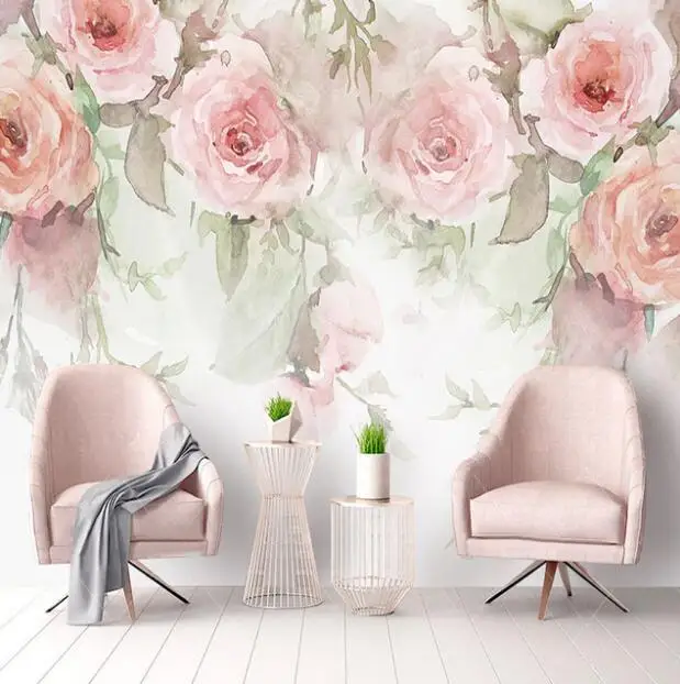 Modern Rose Flowers Watercolor Hand-painted Murals Wallpaper Living Room Bedroom Pastoral Background Wall Painting 3D Wall Paper Modern Rose Flowers Watercolor Hand-painted Murals Wallpaper Living Room Bedroom Pastoral Background Wall Painting 3D Wall Paper