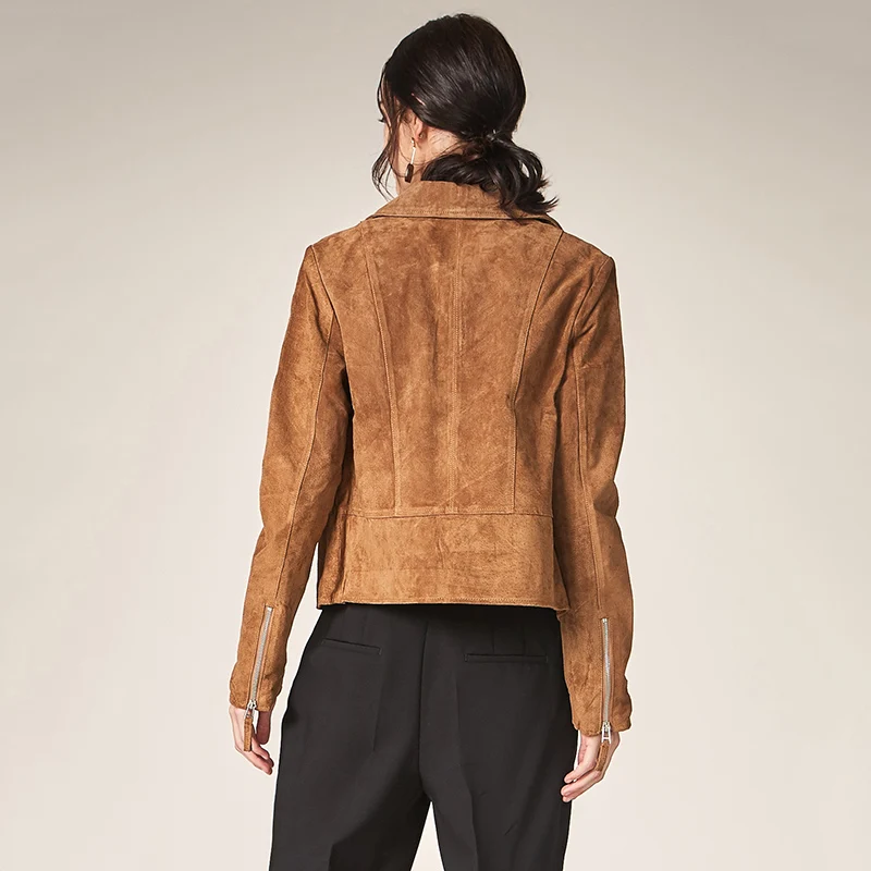 Женская куртка из натуральной кожи на молнии с отложным воротником|fashion jacket