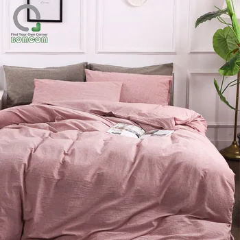 

BOMCOM Linen Duvet Cover Set 3 Piece Bedding set Natural Soft Linen Stone Washed Casual Modern Style 100%Linen Wood Rose