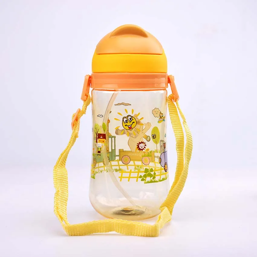 400 мл мультфильм детские чашки малыш соломы бутылки с Слинг ребенок Бутылки Сиппи Чашки дети учатся питьевой воды соломы детские чашки - Цвет: Оранжевый