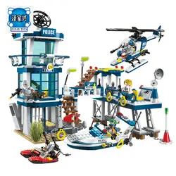 Просвещения Building Block полиции города план спасения Yacht Helicoper лодка 5 фигурок 565 шт. Moc Образовательные Кирпичи