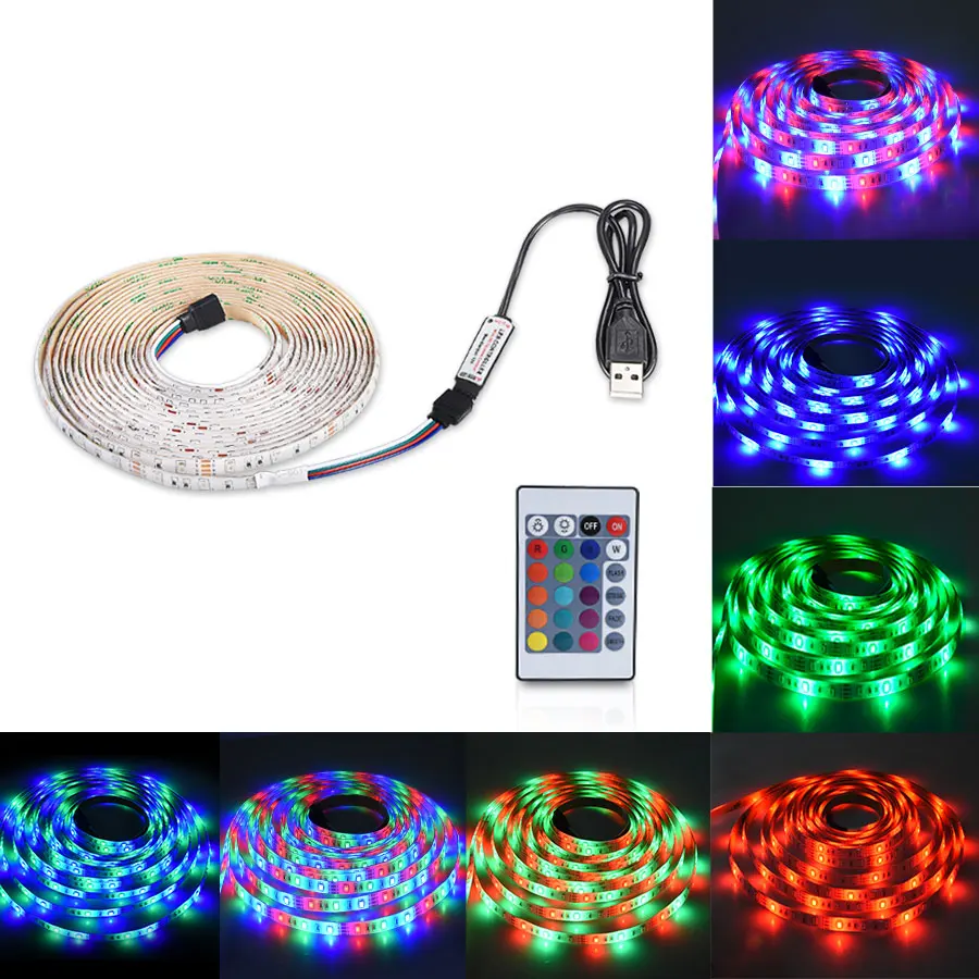 

Foxanon USB LED Strip Light Waterproof Ribbon LED Strip Tape 5M 60leds/m Ambilight RGB LED Tape for TV PC Desktop Background