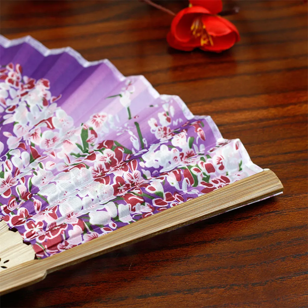 Летний винтажный бамбуковый складной Ручной Веер в виде цветка китайский танцевальный вечерний Карманный подарок свадебный красочный ручной вентилятор@ 3