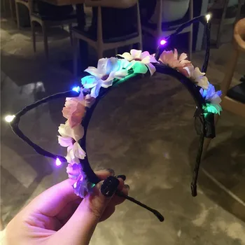 

Women Lady Girls Flower Cat Animal Ears LED Flashing Headband Glowing Hairband Hair Accessories Rave Glow Party Supplies