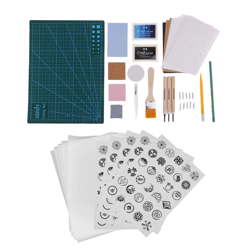 

1 Set DIY Rubber Stamp Carving Block Kit With Chisels Cutting Mat Ink Pad
