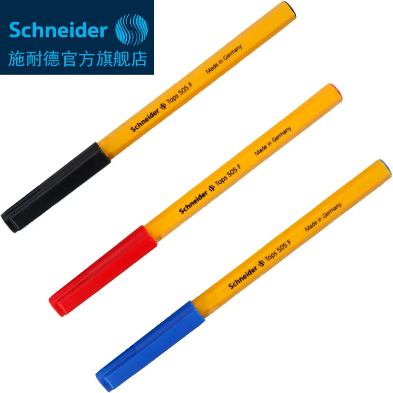 

10Pcs Schneider Tops 505F Waterproof Ballpoint Pen Large Capacity Yellow Body 0.5MM Black/Blue/Red Office And School Supplies