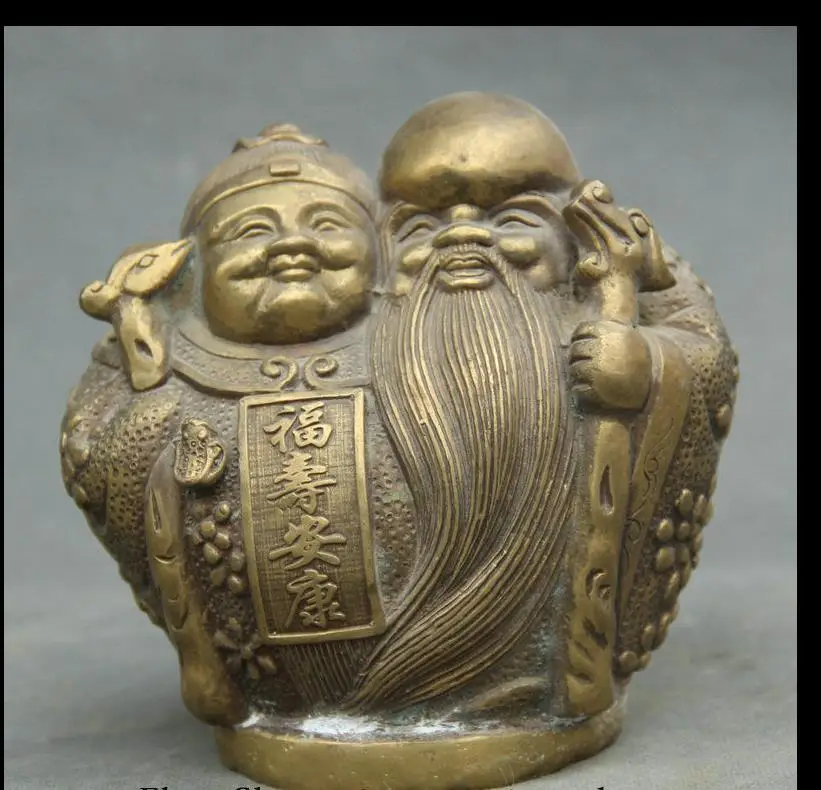 

671115818*++6'' Folk China Chinese Brass longevity Gongshou Shou Po God Statue Sculpture