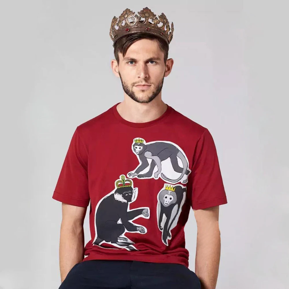 

DUYOU Mens Designer Brand T Shirts New Summer T-shirt Men Fashion Monkey Crown T-shirt Male High Quality 100% Cotton Top Tees
