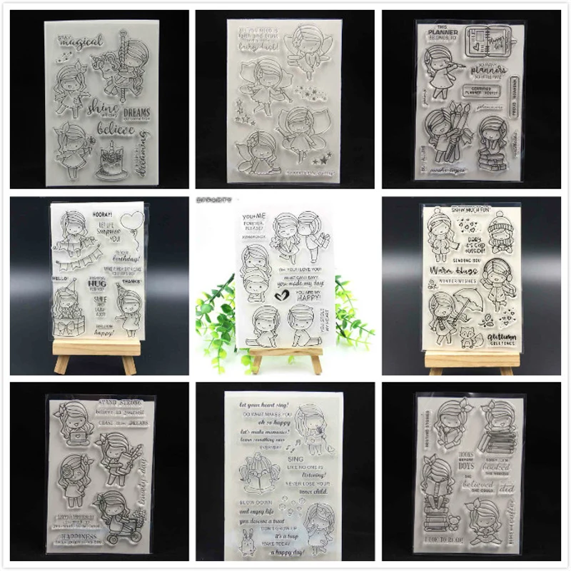 

ZFPARTY Lovely Girl Transparent Clear Silicone Stamp for DIY scrapbooking/photo album Decorative card making G3