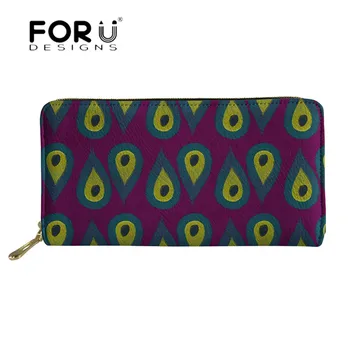 

FORUDESIGNS Novelty Art Design Wallet Brand Women Purple Peackock Print Casual Leather Purses Ladies Mom Storage Coin Money Bags