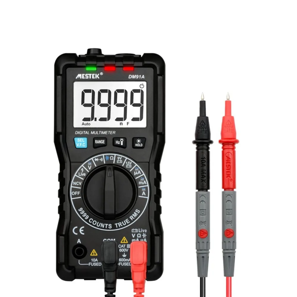 

MESTEK DM91A Mini Digital Multimeter 9999 Counts True RMS Auto Range AC/DC Volt Amp Ohm Diode Continuity Capacitance Tester